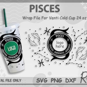 Pisces Zodiac Sign Wrap Svg, Astrology Tumbler Wrap File, Horoscope Wrap Svg, Constellations Svg, Full Wrap For Sbux Venti Cold Cup 24 oz