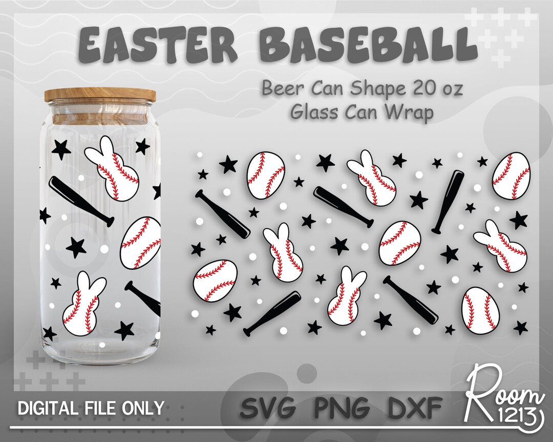 Baseball Easter Can Wrap Svg, Bunny Sport Ball Wrap File, Easter Eggs