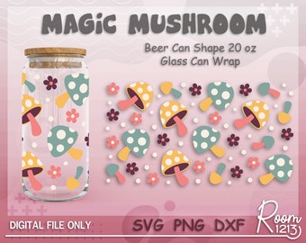 Magic Mushrooms Can Wrap Svg, Wildflower Celestial Wrap File, Colorful Mushroom Libbey Can Wrap Svg, Full Wrap For 20oz Beer Can Shape Glass