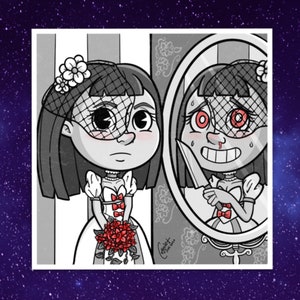 Killer Bride Sticker - Halloween Sticker - Horror Sticker - Scary Bride - Dead Bride - Yandere Sticker - Rubberhose Style - Vinyl Sticker