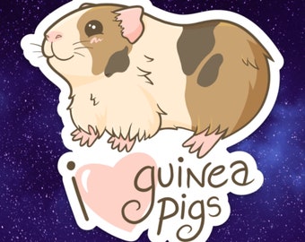 I Love Guinea Pigs Sticker - Cute Decal - Cavy Sticker - Small Pet Sticker - Rodent Sticker - Guinea Pig - Piggie - Vinyl 3 in x 3 in.