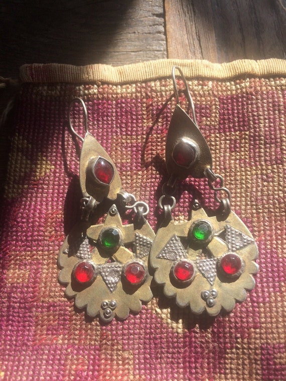 Vintage Turkoman Silver and Fire Gilded Gold earri