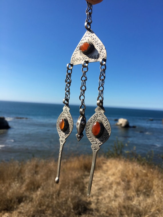 Vintage Silver Turkoman Amulet Pendant - Carnelian