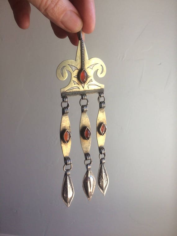 Antique Turkoman Silver Pendant with Three long da