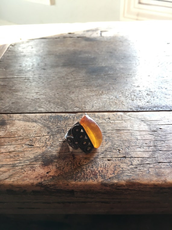 Vintage Silver and Amber statement ring - Unique … - image 1