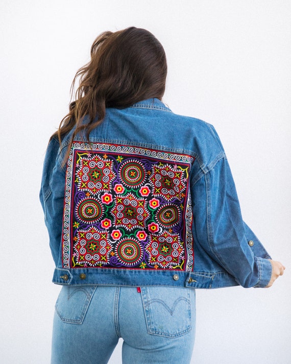 Embellished Denim Jacket, Thai Floral, Size XS