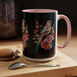 Floral Bird Coffee Mug: Colorful Ceramic Drinkware, Nature Lover Gift