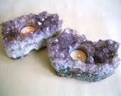 Amethyst Candle Holder Pair, Large Amethyst Tea Light Centerpiece