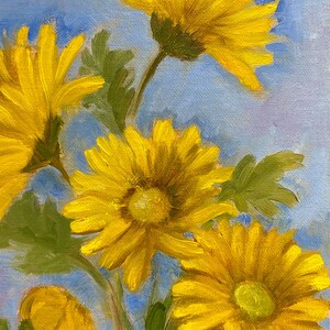 Yellow Daisy Oil Painting, original on panel, gallery artwork, blooming flowers, blooming bunch, gallery art sale, perfect gift idea