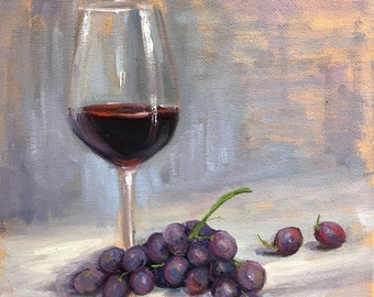 wine glass art original oil painting wine grape painting art kitchen wall decor tuscan wine still life art contemporary art