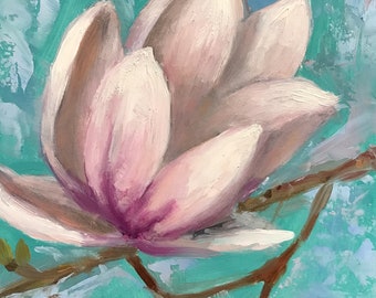 Fleur de Magnolia Peinture à l’huile originale petite peinture