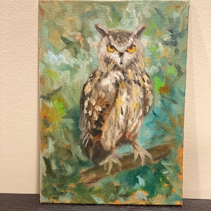 owl painting, original oil painting, animal art, handmade, gift art, gallery art, home decor owl art, kids decor small painting art for sale