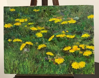 Dandelions Oil Painting Yellow Wild Flowers Painting Wall Decor Fine Art  Painting Original Artwork Perfect Gift Idea