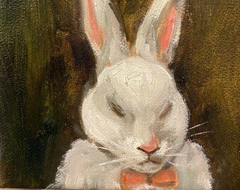 bunny painting, rabbit art, original oil painting, animal art, painting on canvas, small art, kids wall decor, art bunny wall, gift art sale