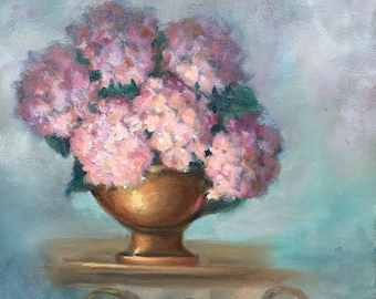 Hydrangea Original Oil Painting on Canvas , Contemporary decor, gift idea flowers art, floral still life