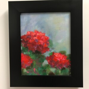 Red Hydrangea Oil Painting Still Life Small Size Picture Wall Decoration Painting on Panel Original Artwork Perfect Gift Idea