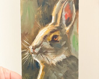 bunny painting, rabbit art, original oil painting, animal art, painting on canvas, small art, kids wall decor, art bunny wall, gift art sale