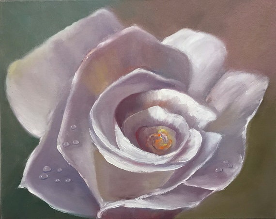 Oil Painting White Rose Morning Dew On Flower Petal Wall Etsy