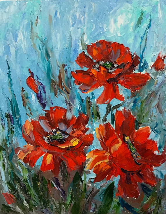 Red Poppies Oil Painting Red Flowers Painting Still Life Modern Wall Decoration Painting on Canvas Original Artwork Perfect Gift Idea - Etsy