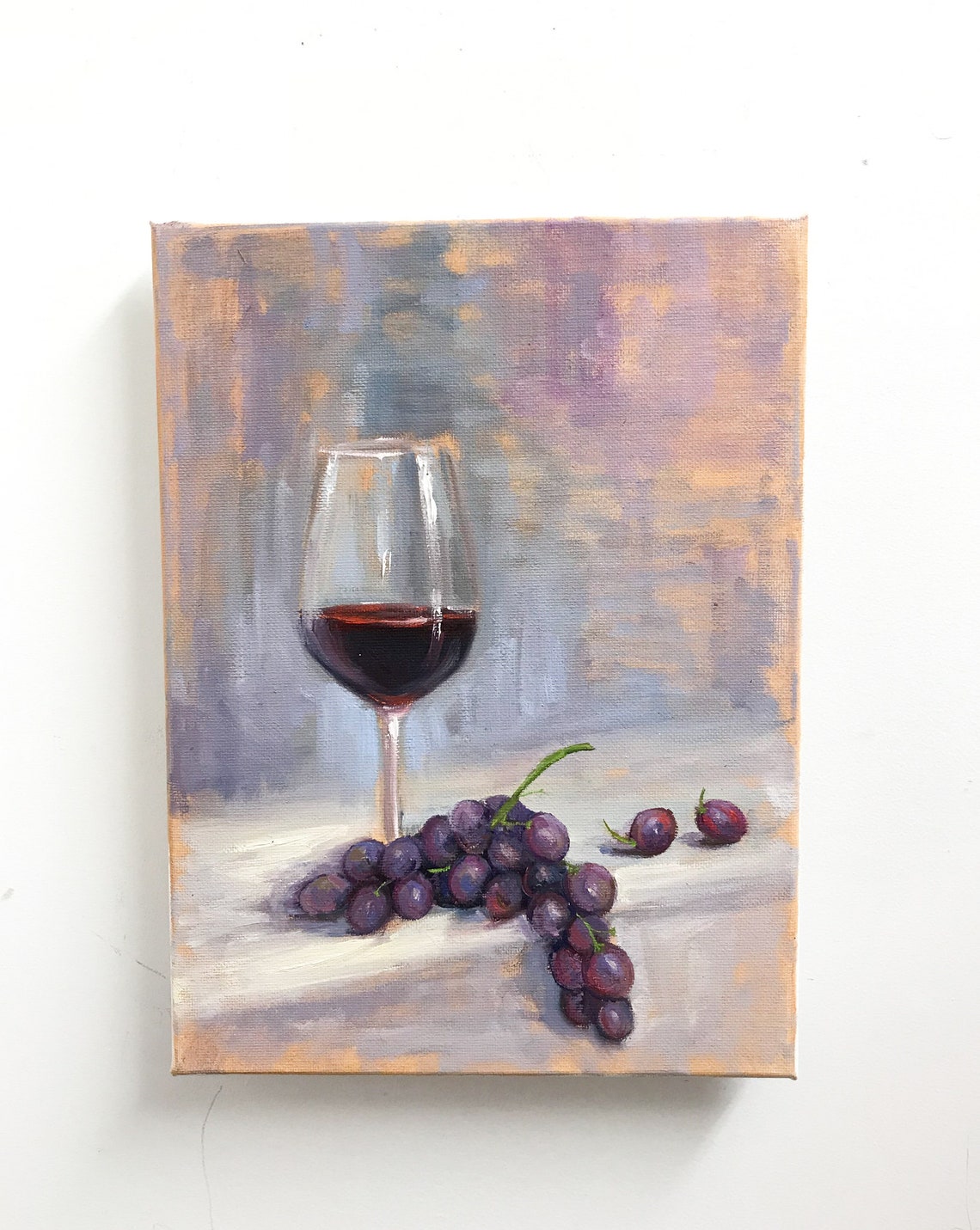 Wine Glass Art Original Oil Painting Wine Grape Art Kitchen | Etsy