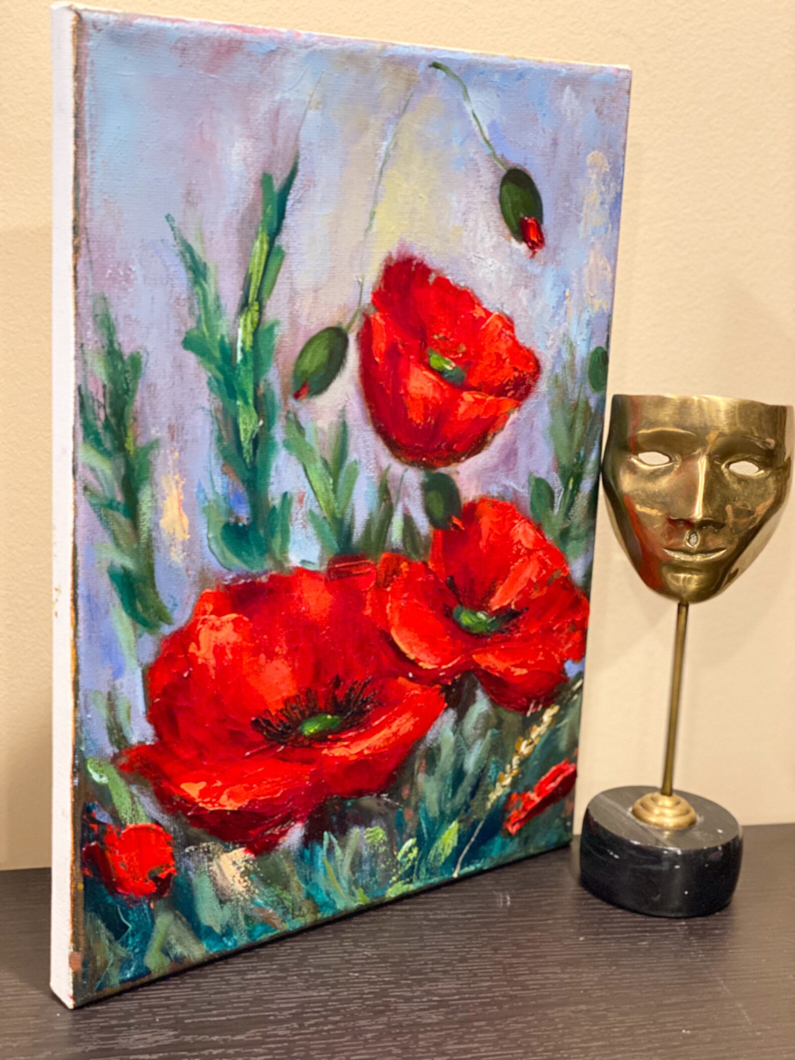 Red Poppy Painting, Original Oil Painting on Canvas, Impasto Art ...