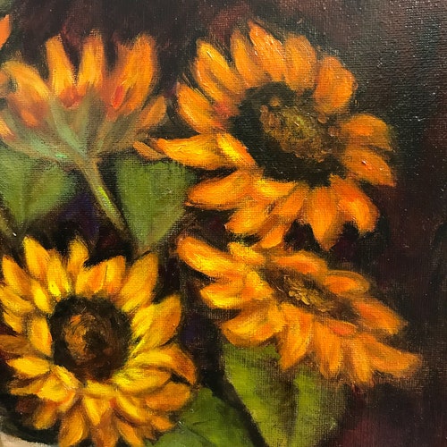 Sunflowers Oil Painting Bunch of Yellow Flowers Still Life Medium Size ...