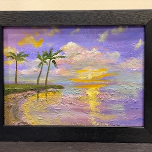 Hawaii Maui seascape painting original oil painting, beach painting, palm tree painting, small paintings, fine art, gift idea art, art sale