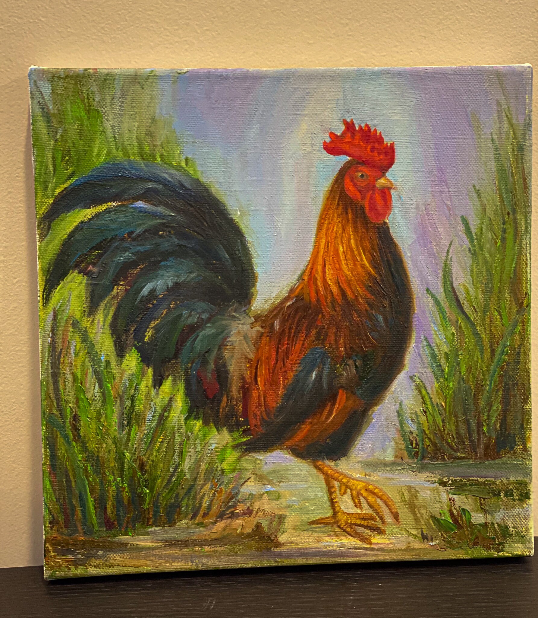 rooster oil painting canvas, original oil painting, animal art, fine art, chickens, rooster art, canvas wall decor, handpainted, home decor