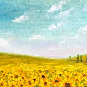 Sunflower Field painting , 4”x6”Original Landscape Oil Painting Gift Home Decor Collectible Tuscany Landscape Painting