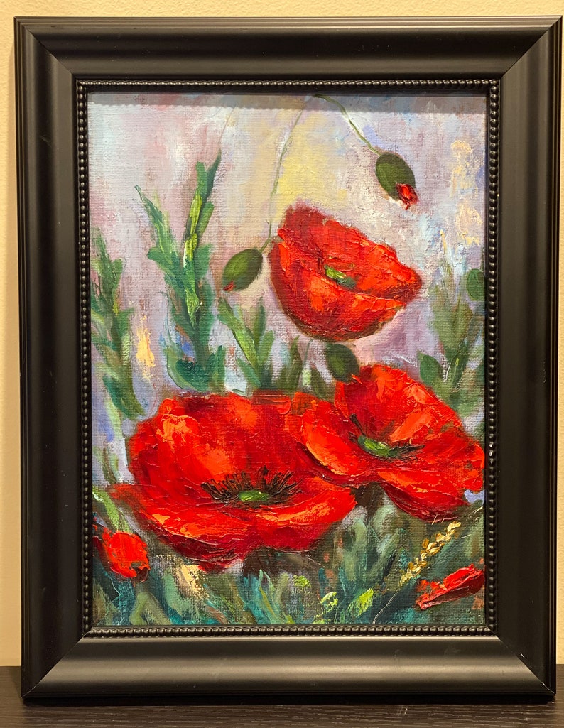 Red Poppy Painting, Original Oil Painting on Canvas, Impasto Art ...