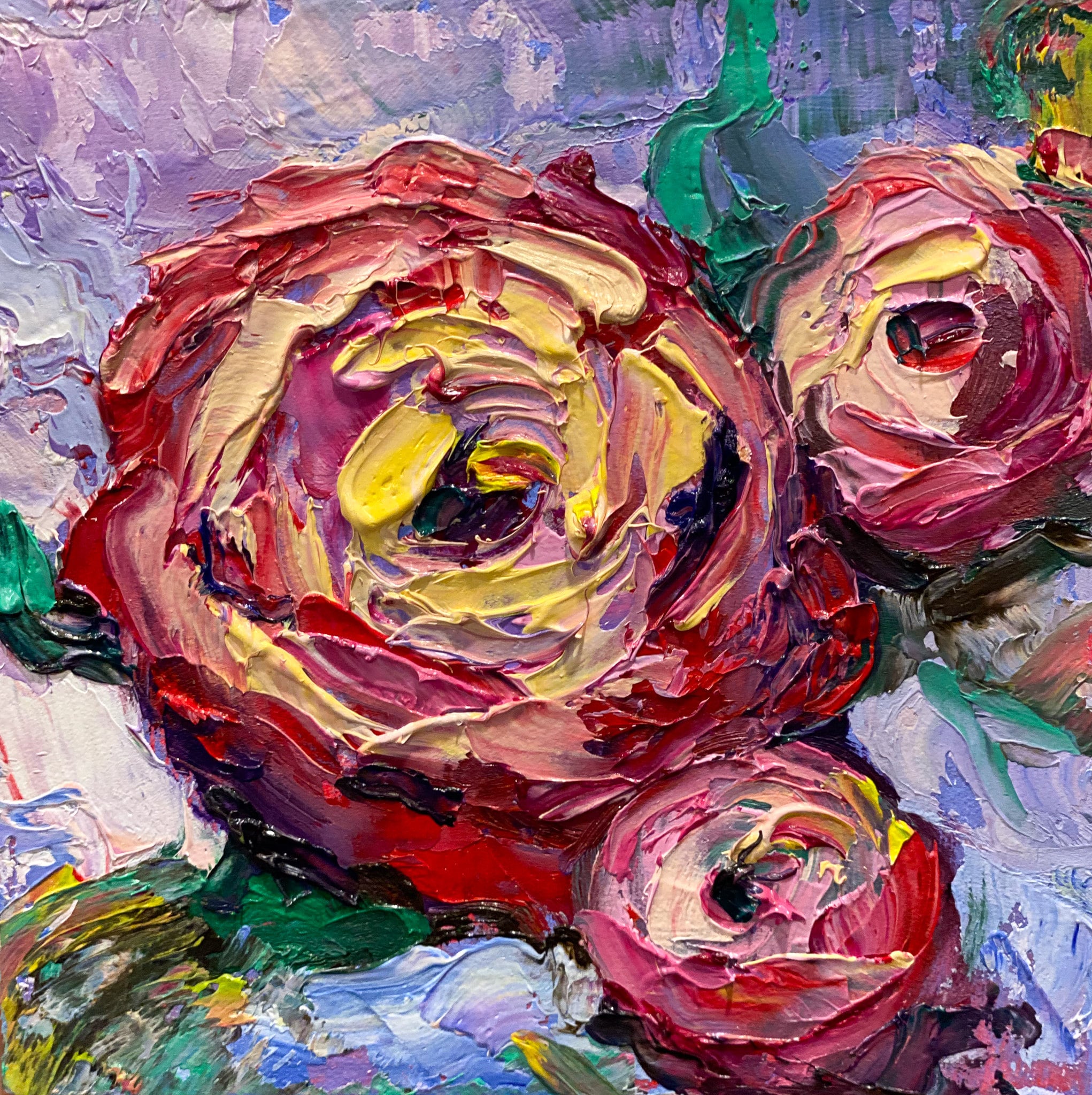 Abstract Flowers Impasto Oil Painting Pink Flowers Peony Rose