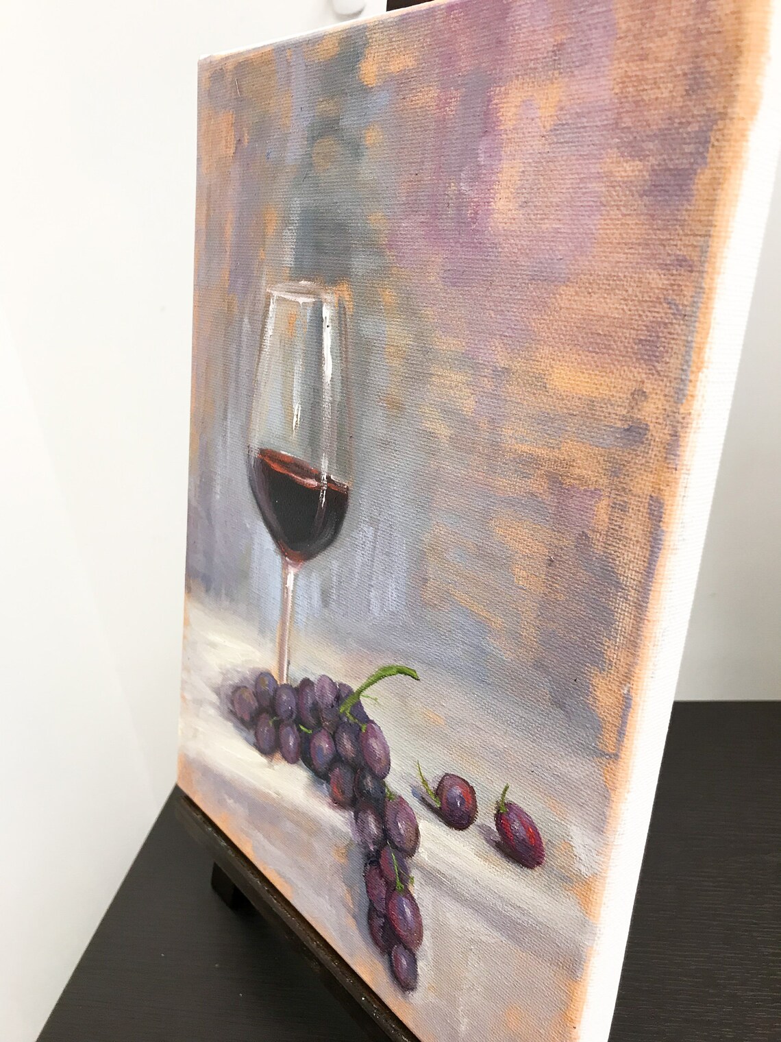 Wine Glass Art Original Oil Painting Wine Grape Painting Art Kitchen ...