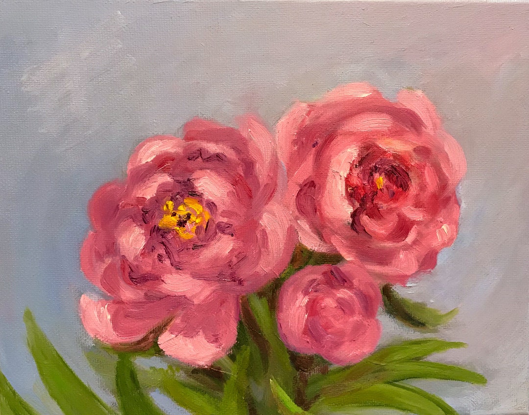Peony Painting, Floral Oil Painting, Original Art on Canvas, Flowers ...