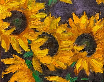 sunflower painting original oil painting on canvas 8x10 sunflower wall decor impasto painting sunflower for Ukraine