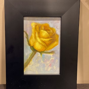 rose painting original oil painting yellow rose small painting4x6 Mother’s Day gift