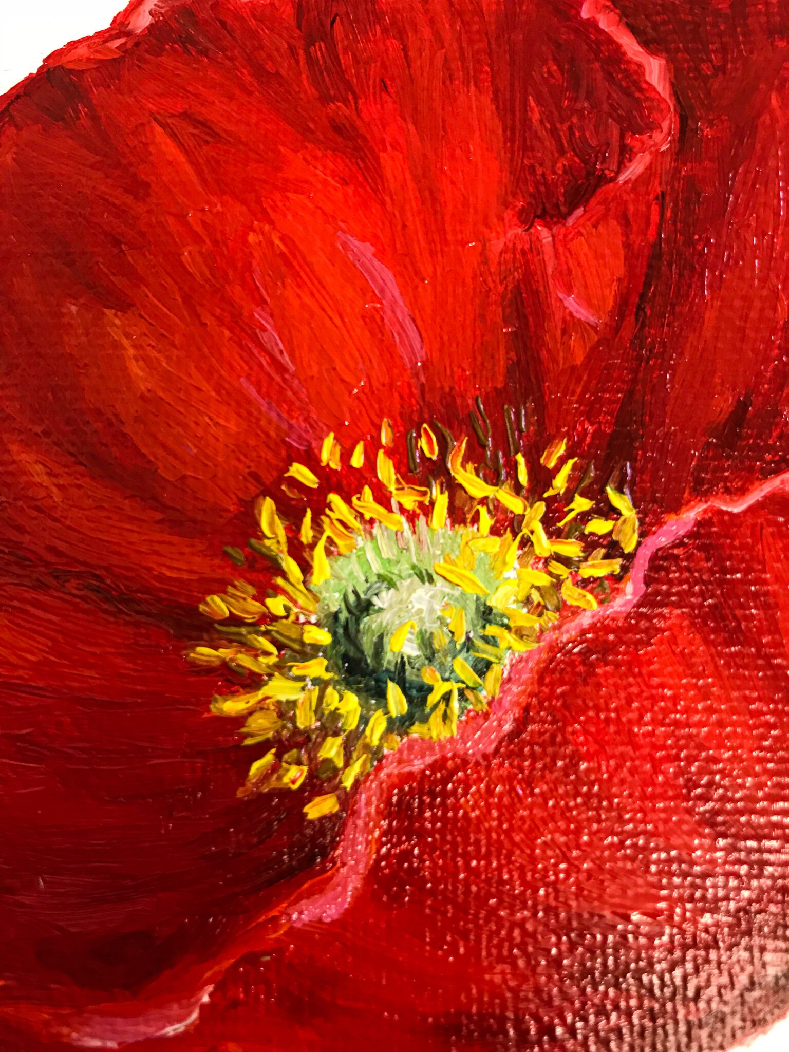 ポピーの花の絵画 オリジナル油絵 小さな絵画 5x7 キャンバス 赤い