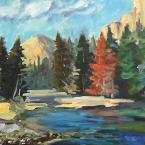 Oil Painting Mountain Landscape River Steam Fall Colors Wall Decoration Fine Art Canvas Painting Original Artwork Perfect Gift Idea Large
