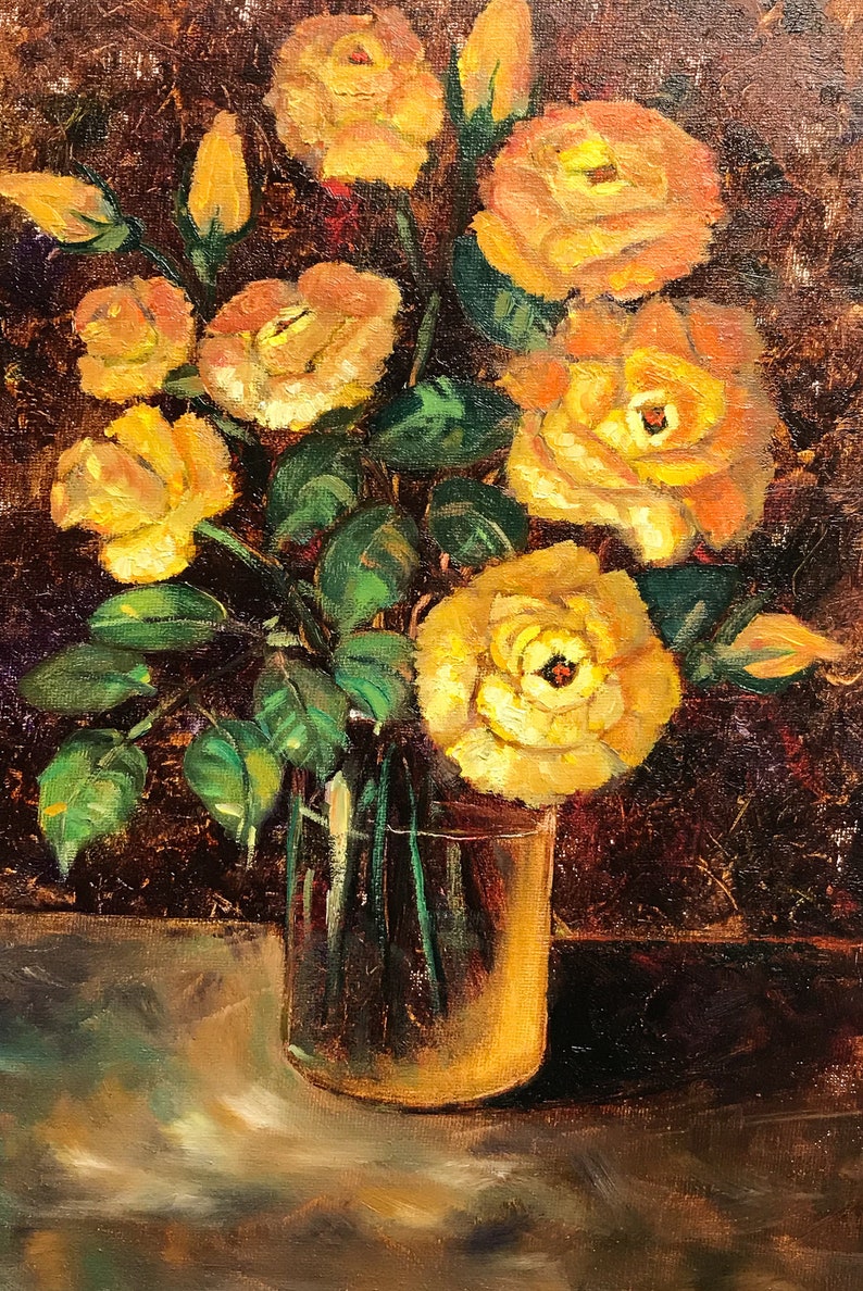 Yellow Roses Oil Painting Bunch of Yellow Flowers Still Life Medium ...
