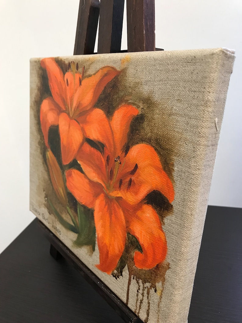 medium size home decor Orange Lily Original Oil Painting collectible art flowers on canvas abstract floral painting