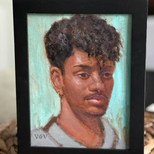 Retrato de hombre africano Pintura al óleo original Retrato de hombre Arte contemporáneo Pintura pequeña 6x8 Black Lives Matter Hombre negro