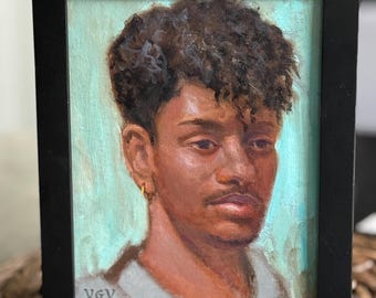 Retrato de hombre africano Pintura al óleo original Retrato de hombre Arte contemporáneo Pintura pequeña 6x8 Black Lives Matter Hombre negro
