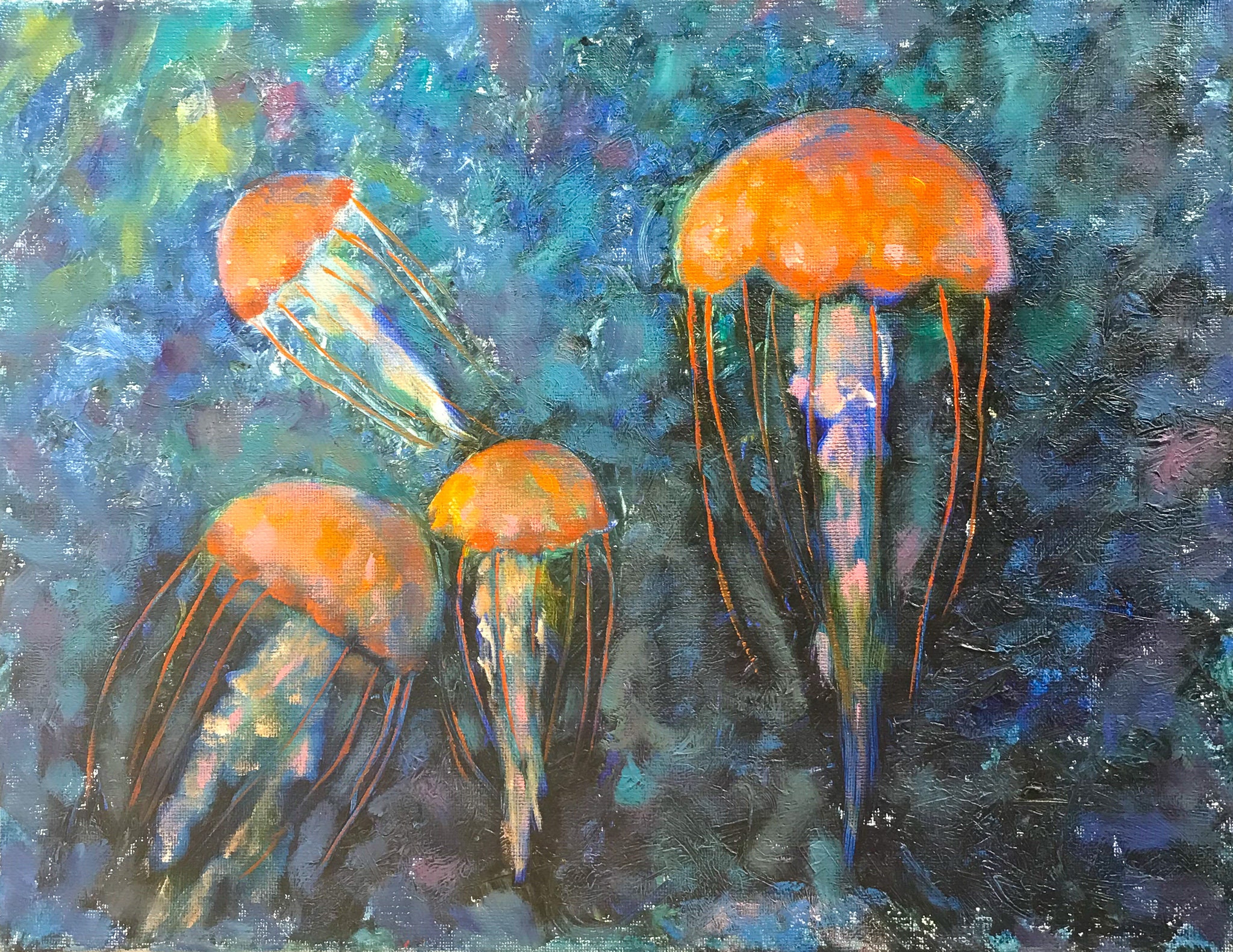 Jellyfish Painting Original Oil Painting Jellyfish Wall Art Jellyfish Art Impasto Painting Small