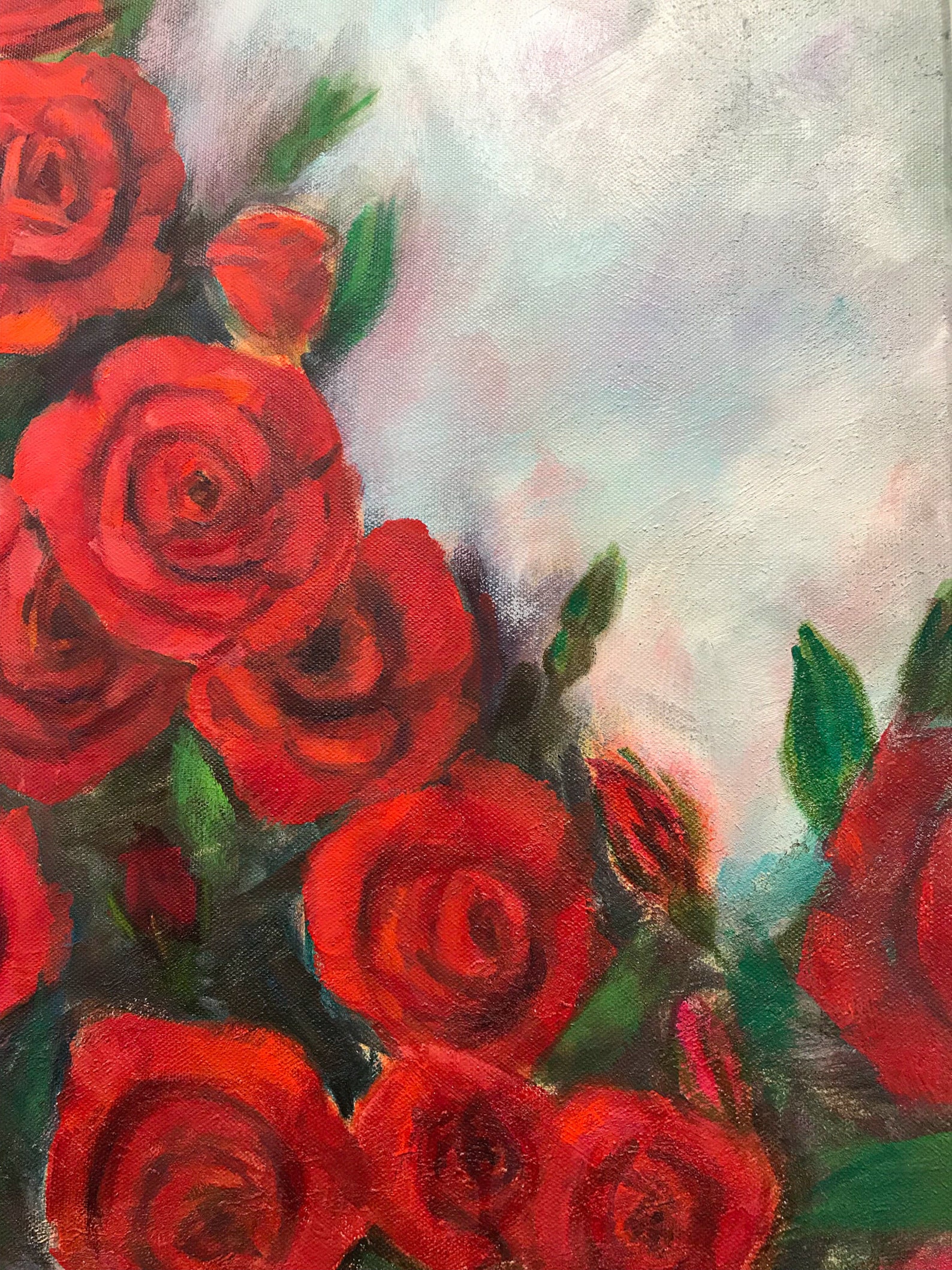 Oil Painting Red Roses Path of Roses Red Flowers Wall Art Decoration