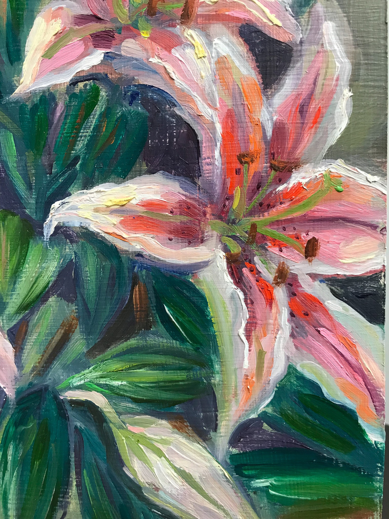 ユリの花の絵画 オリジナル油絵 モダンな壁装飾 キャンバスに