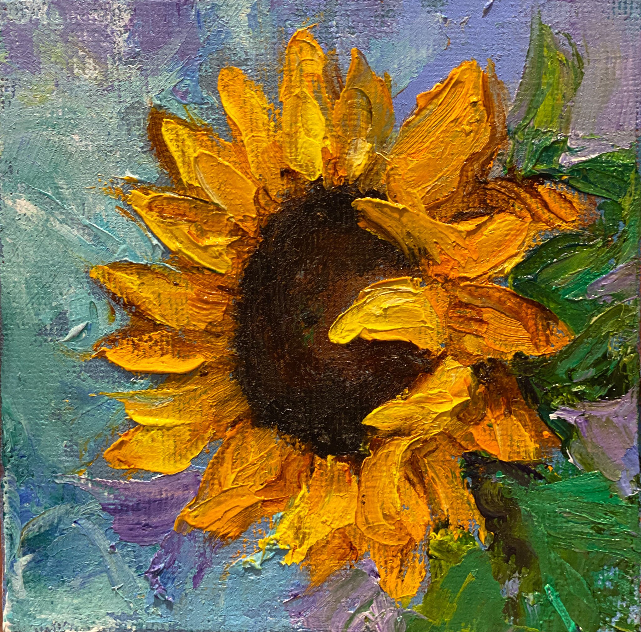 Sunflower Original Oil Painting Small Painting 4x4 Impasto Art Home ...