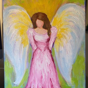 Peinture de fille d’ange, peinture à l’huile originale, peinture de cadeau, peinture d’enfants, peinture de décor d’enfants, peinture sur toile, mur d’art