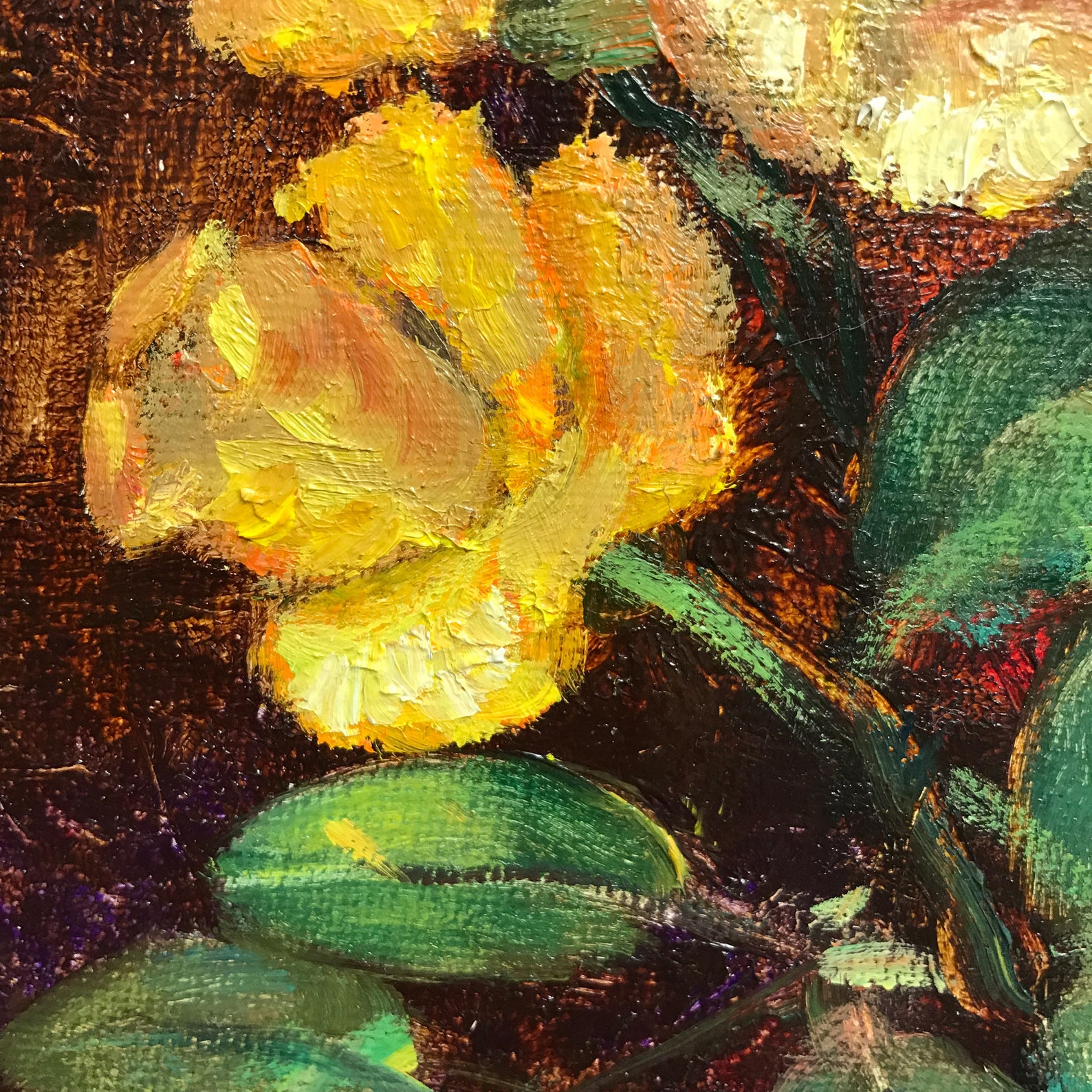 Yellow Roses Oil Painting Bunch of Yellow Flowers Still Life Medium ...