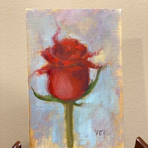 Peinture rose rouge sur papier à l'huile, peinture à l'huile originale, petite peinture 4x6, art de la rose rouge, idée cadeau parfaite pour son amour de l'art coloré