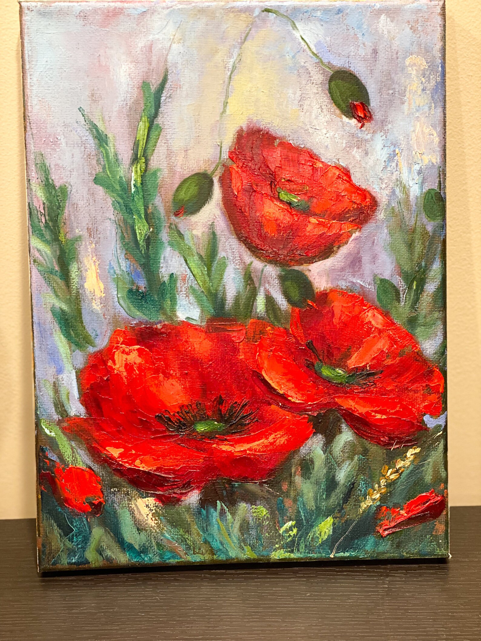 Red Poppy Painting, Original Oil Painting on Canvas, Impasto Art ...