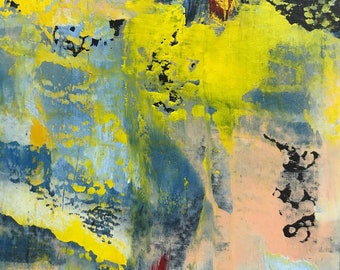 抽象油彩画 青と黄色 Starlit Cascade /抽象画 (S4) /アート/インテリア/モダン/現代アート